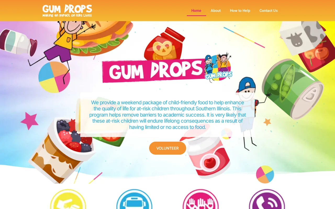 Homepage of the Gum Drops website designed by Mayer Branding