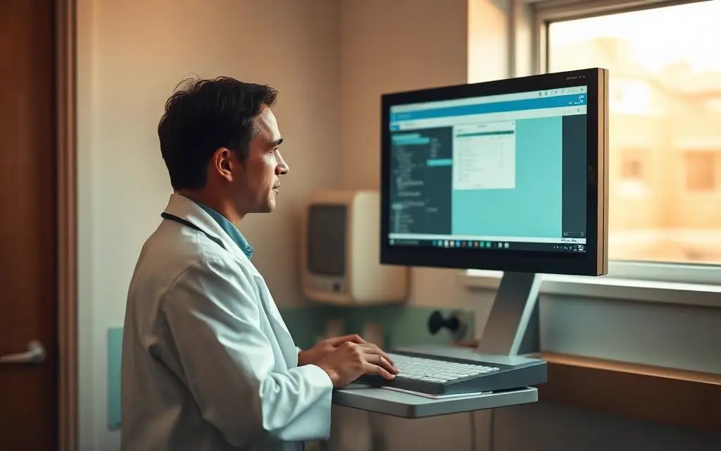 Provider charting at an exam-room workstation
