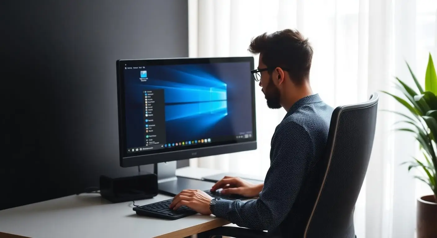A hosted Windows desktop session in use at a workstation