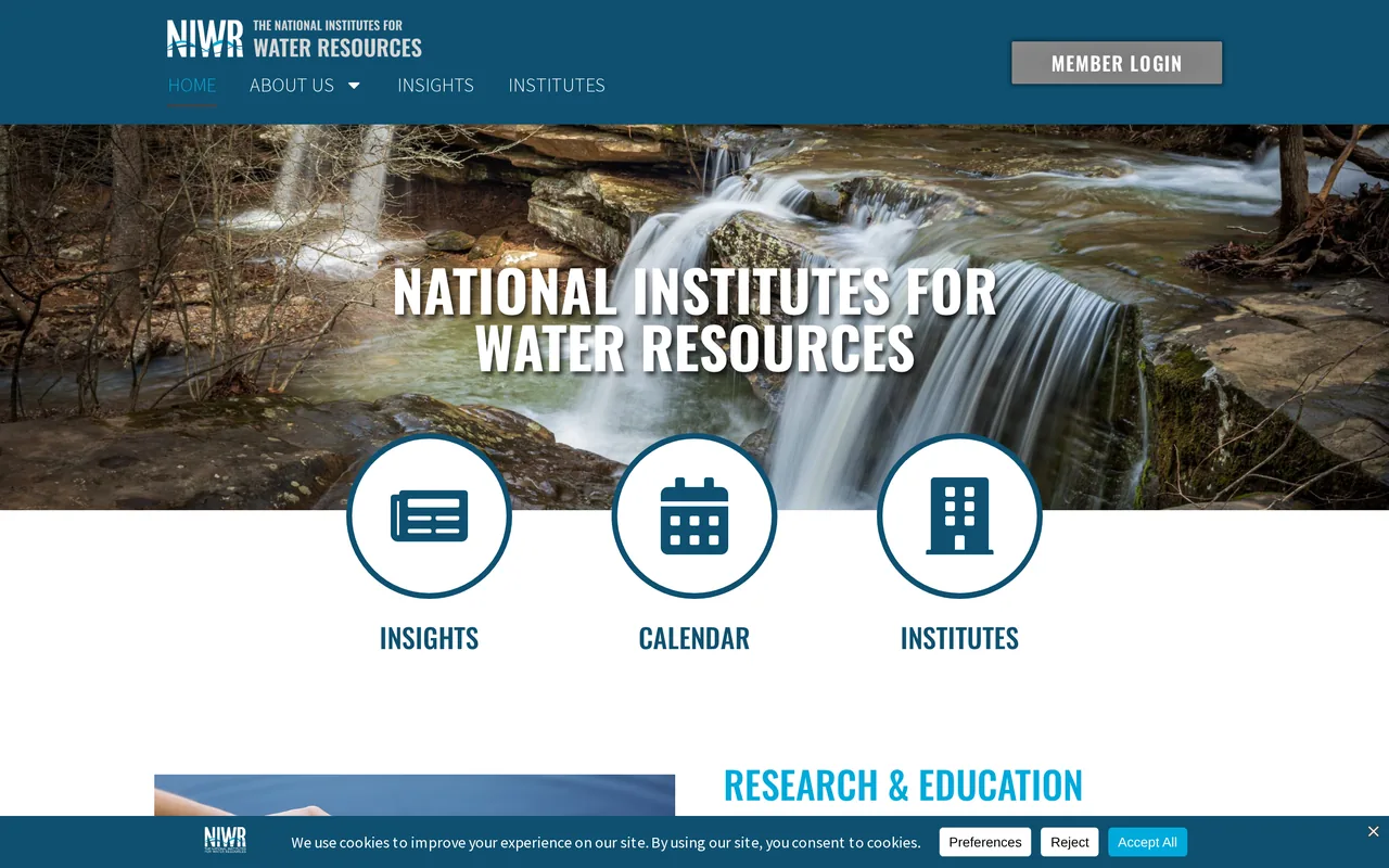 Homepage of the National Institutes for Water Resources website designed by Mayer Branding